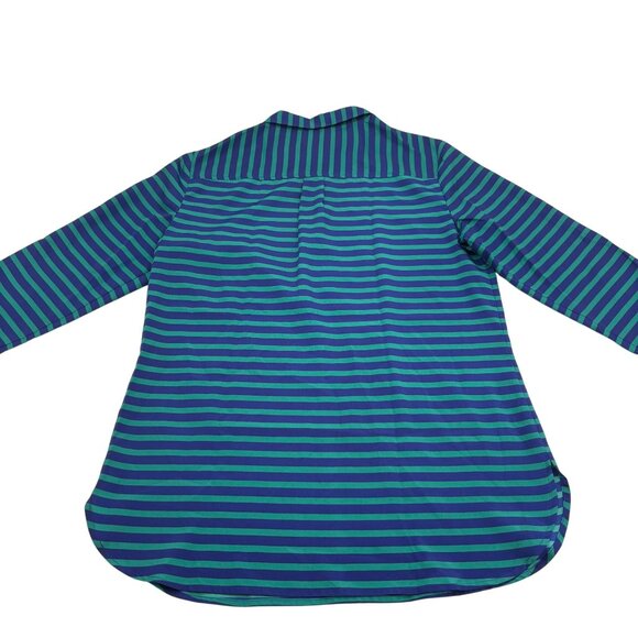Loft Women's Small Blue & Green Striped Long Sleeve Shirt Blouse Career - Picture 3 of 5